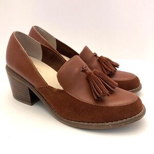 Seychelles Descent Suede Leather Tassel Loafer Womens 7 Heeled Brown
